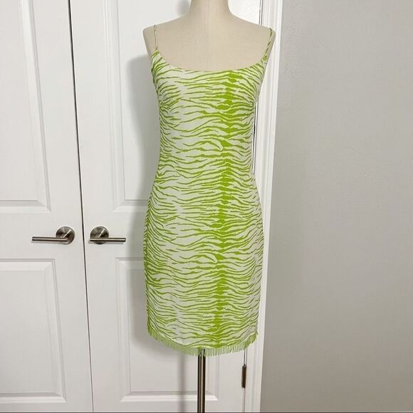 VTG 90's Y2K Laundry by Shelli Segal Lime Green Tiger dress beaded detail - Picture 1 of 10